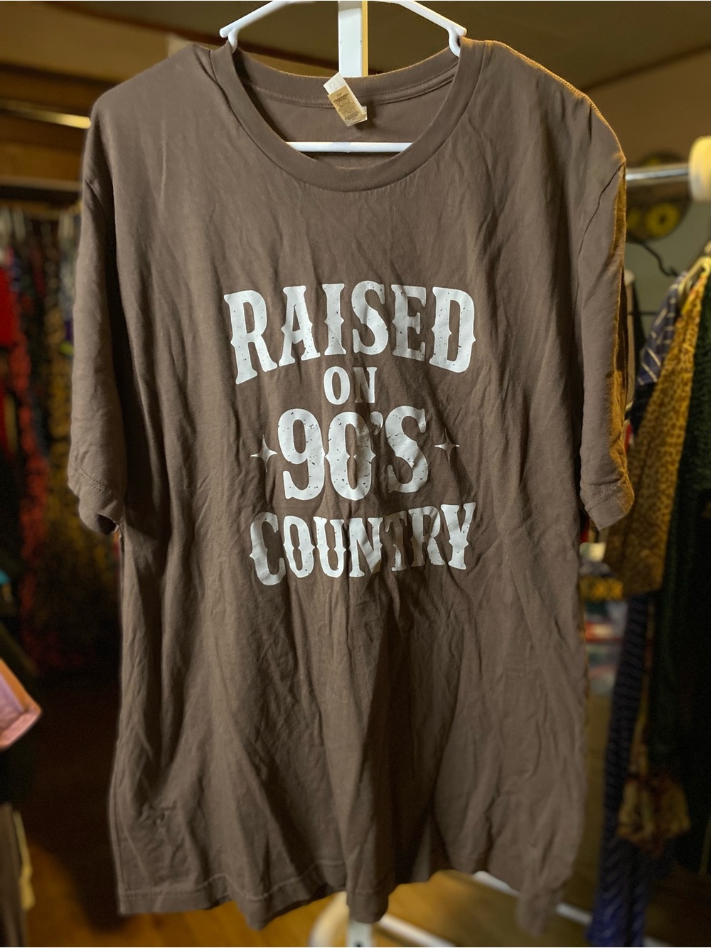 Bella Canvas Brown Graphic Tee with White 'Raised on 90's Country' Print